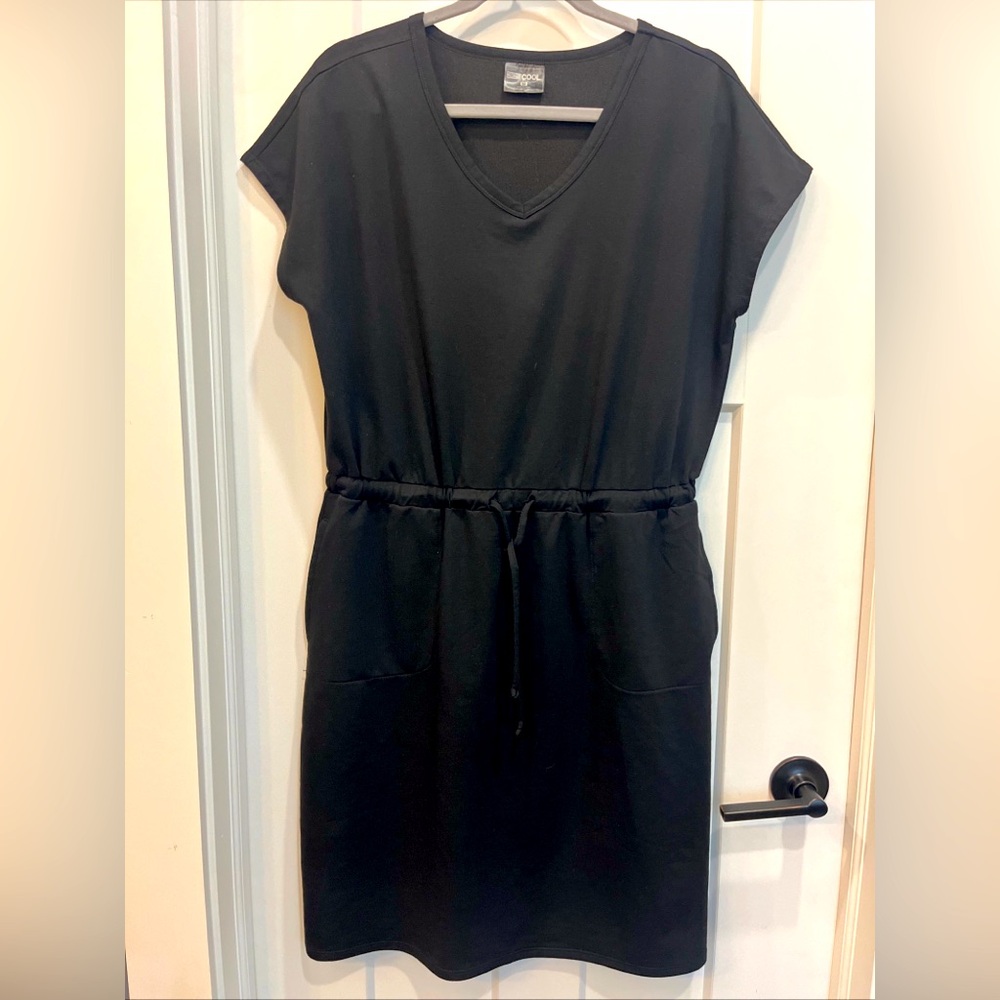 32 Degrees Cool Black Drawstring Waist T-Shirt Dress Casual Stretchy Pockets M